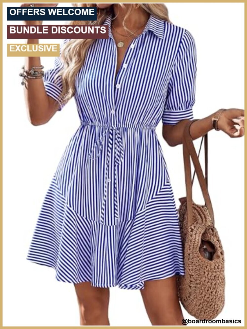 Striped Mini Summer Dress Button Down Viscose A-Line Flowy